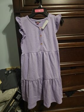 Vince Camuto Girls' Lilac Ribbed Tiered Dress with Ruffle Sleeves